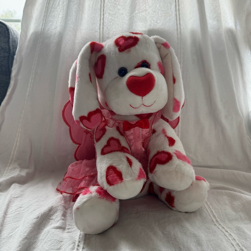 Build-A-Bear Valentine Dog Plush 2012 Heart Print Puppy Pink Dress “Love Bug”
